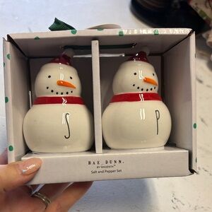 Rae Dunn Snowman Salt and Pepper Set - White and Red Accents
